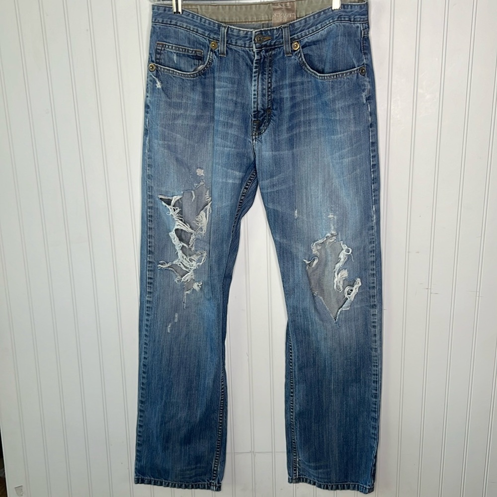 Wrangler Premium Denim Straight Fit Distressed Jeans Size 34